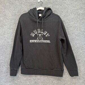 Hurley Hoodie Men Medium Black Graphic Logo International Pullover Sweatshirt